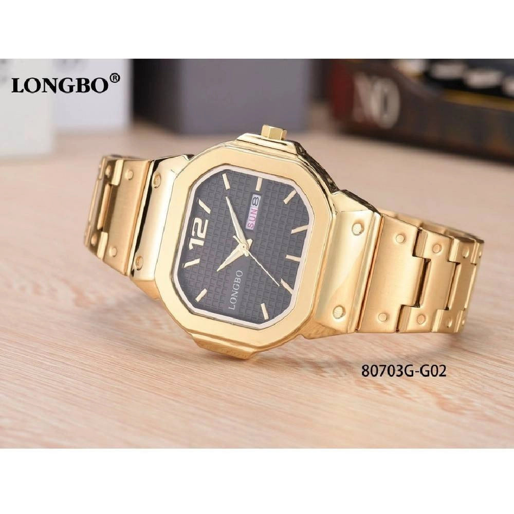 Trade Shop - Orologio Da Polso Longbo 80703g Uomo Quarzo Data Analogico Acciaio Dorato Nero -