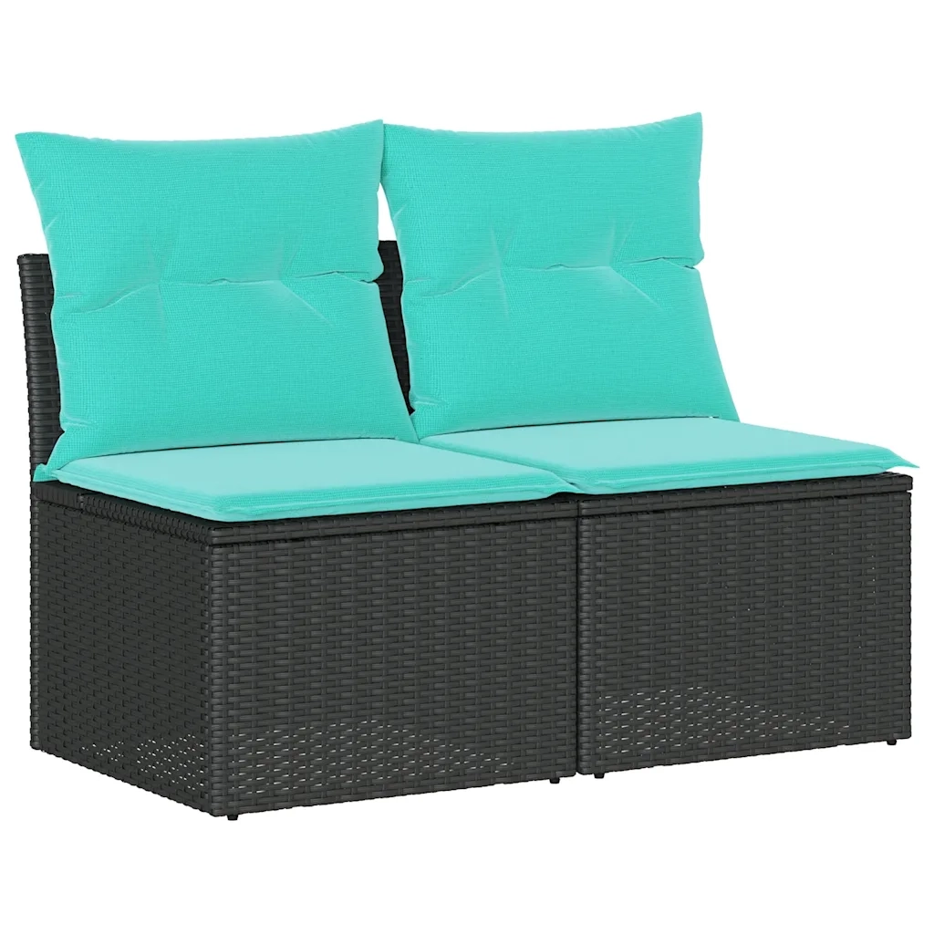 Set Divani da Giardino con Cuscini 2 pz | Set Salotto da Giardino Nero Polyrattan Acacia