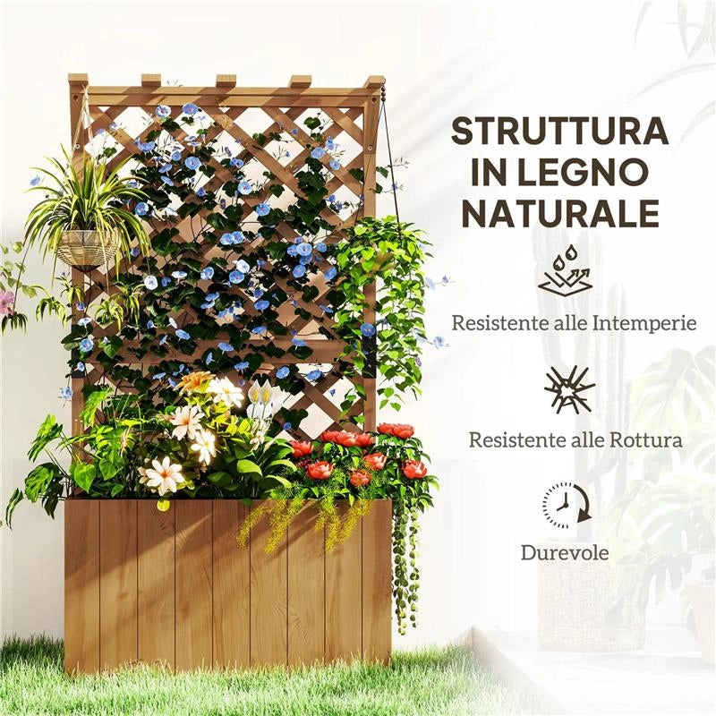 LETTO PER ORTO RIALZATO CON TRALICCIO PER RAMPICANTI E PERGOLA SUPERIORE 64X33X122 CM LEGNO
