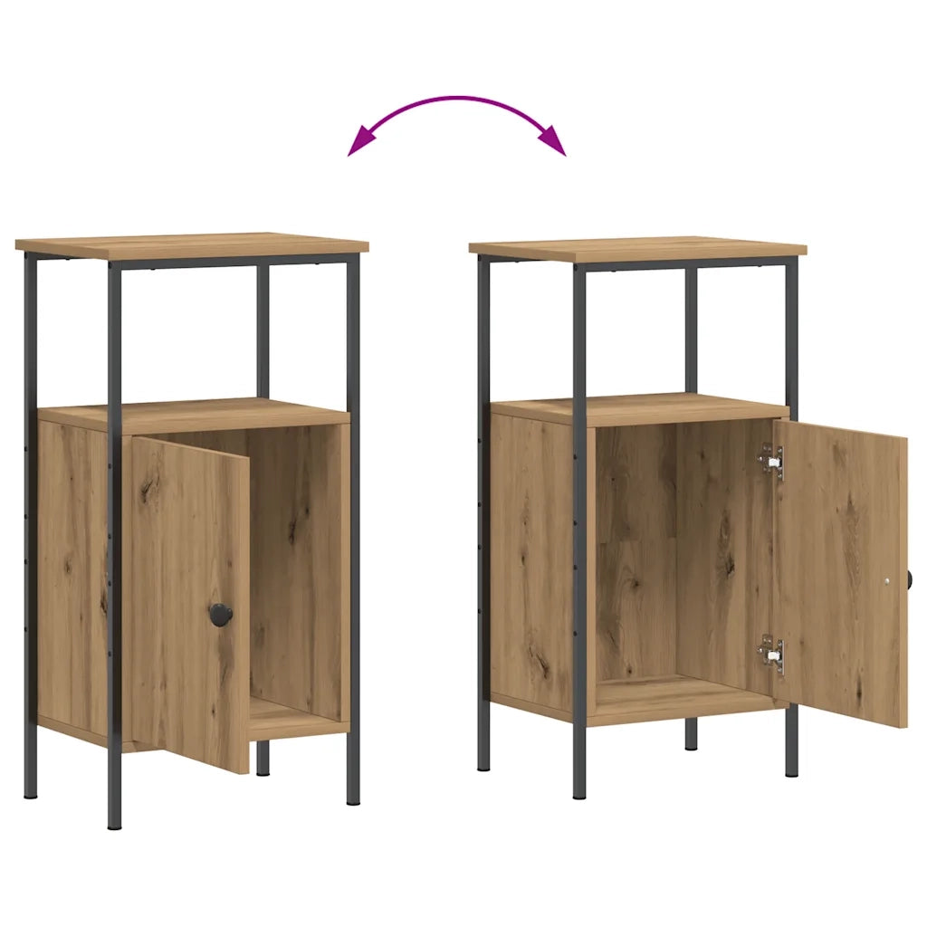 Comodini 2pz-Set di 2 Tavolino da notte Rovere Artigianale 41x31x80cm in Legno Multistrato