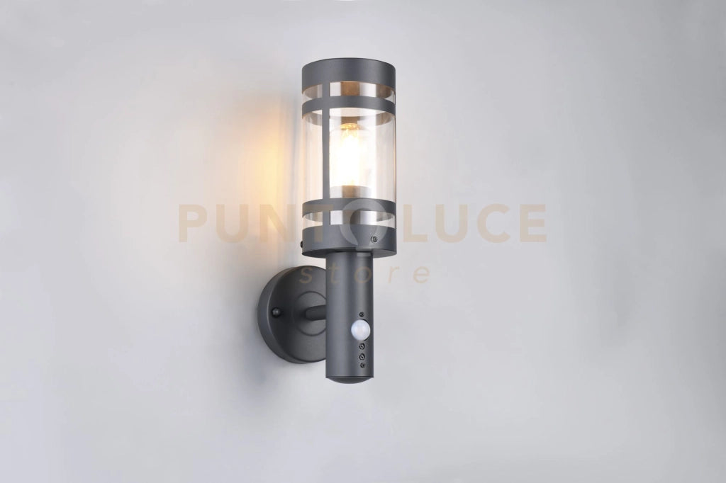 PAOLMA APPLIQUE DA ESTERNO METALLO ANTRACITE CON SENSORE MOVIMENTO IP44 H.35CM 1 LUCE ATTACCO E27