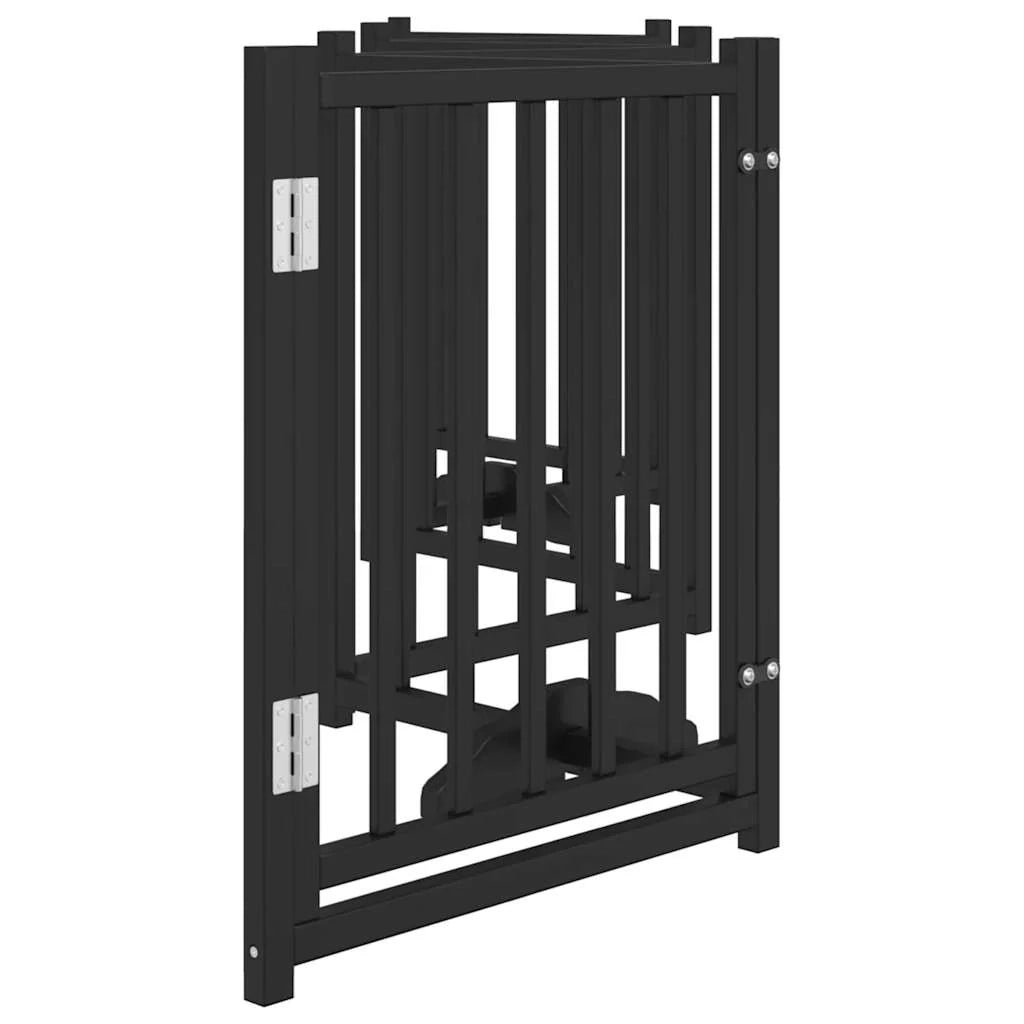 Cancelletto di sicurezza per cani con porta 6 pannelli legno massello di abete nero 02_0023332