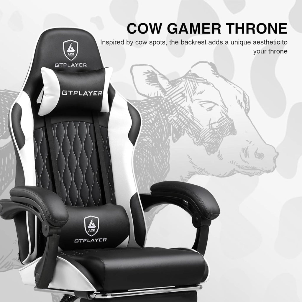 Sedia Gaming Ergonomica Sedia da Gaming Reclinabile con Schienale Regolabile, Poggiapiedi & Poggiatesta e Cuscino Lombare per Youtube Livestreaming Playstation bianco