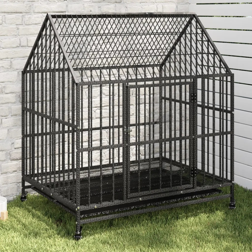 Gabbia per Cani con Ruote Nera in Acciaio Zincato CFW4251046