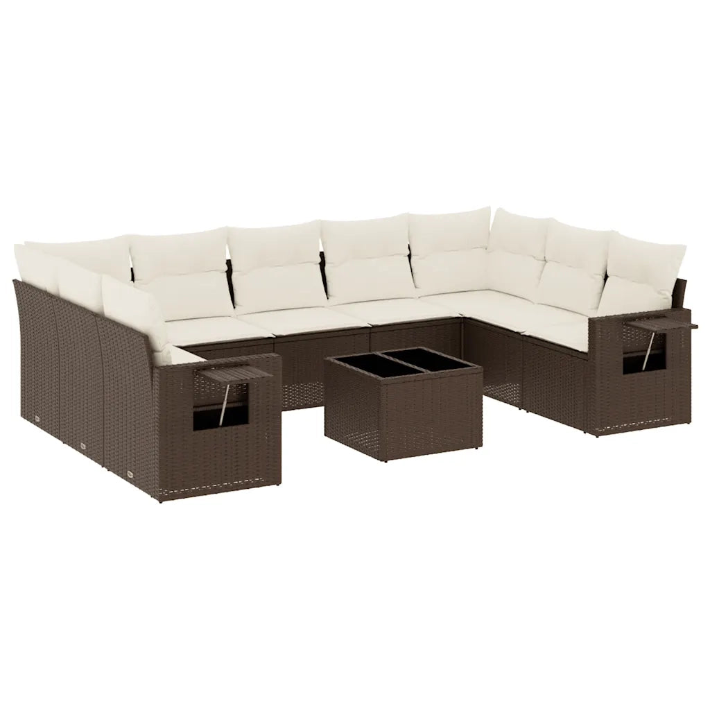 Set Divani da Giardino 10pz con Cuscini in Polyrattan Marrone 3220612