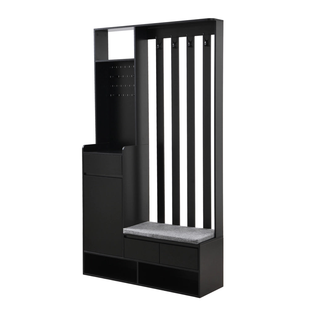 Guardaroba da ingresso 6 in 1 con panca imbottita nero