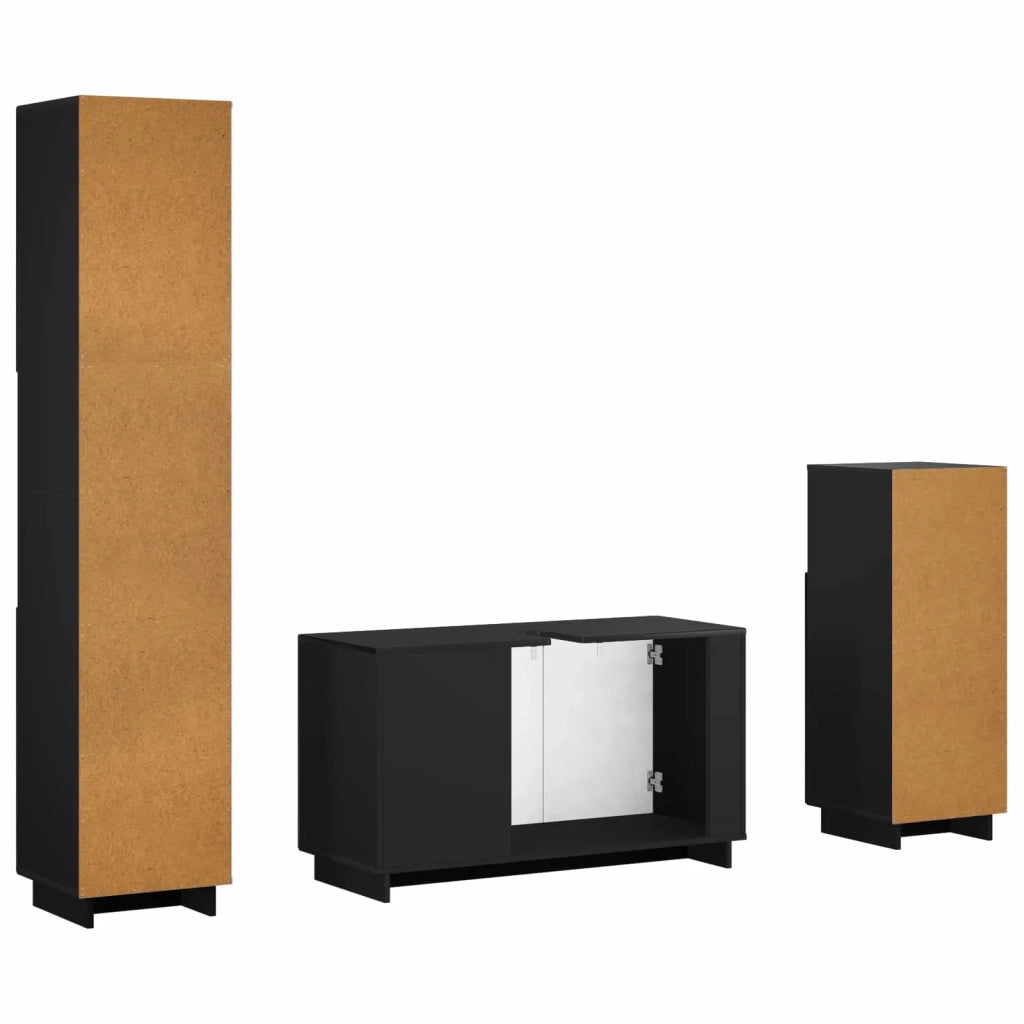 Set mobili da bagno 3 pz Nero Legno ingegnerizzato 3433056