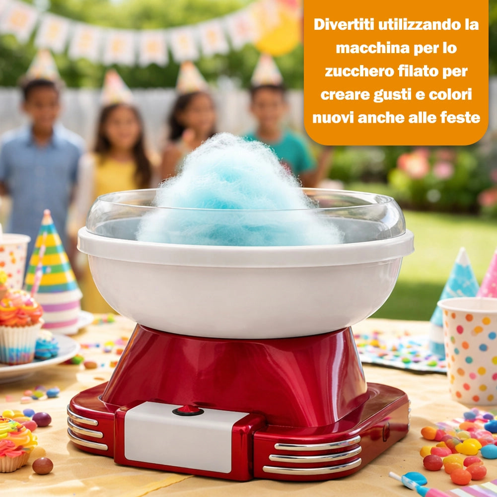 Macchina dello Zucchero Filato Retrò 500 W con Dosatore per Feste e Compleanni