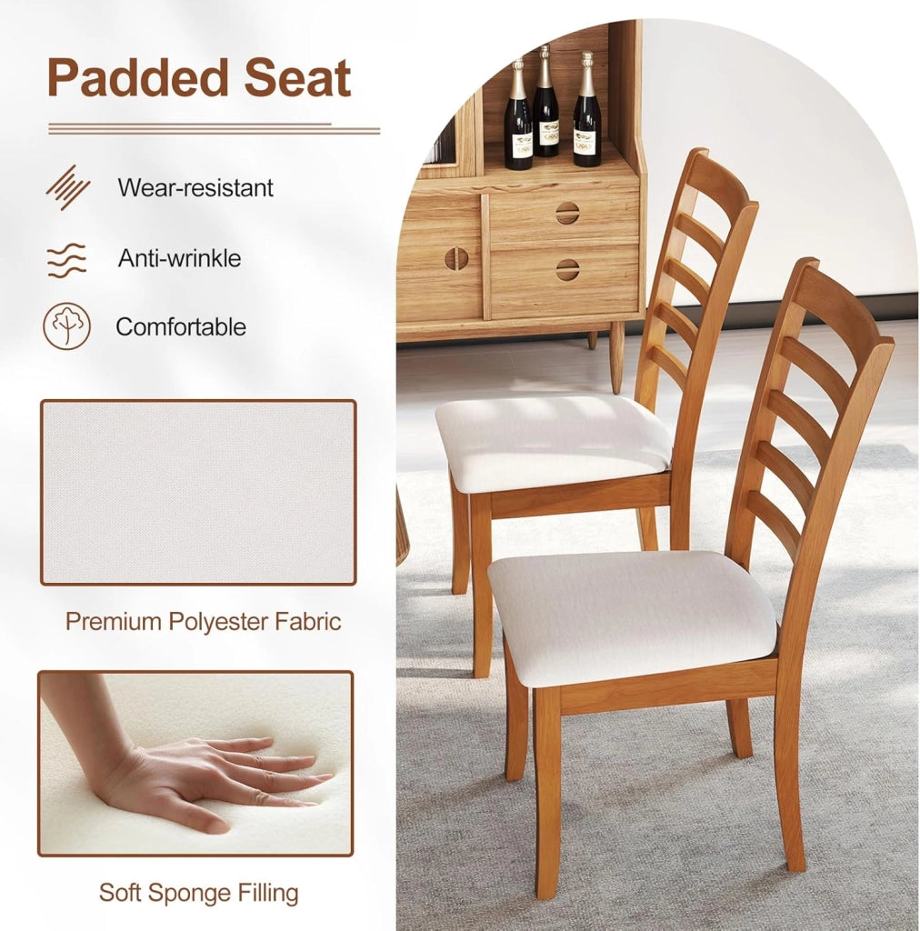 Set di 2/4 Sedie da Pranzo con Gambe in Legno di Gomma, Sedile Imbottito, Schienale Alto, Sedie Laterali Imbottite senza Braccioli per Sala da Pranzo, Cucina e Soggiorno (Beige)