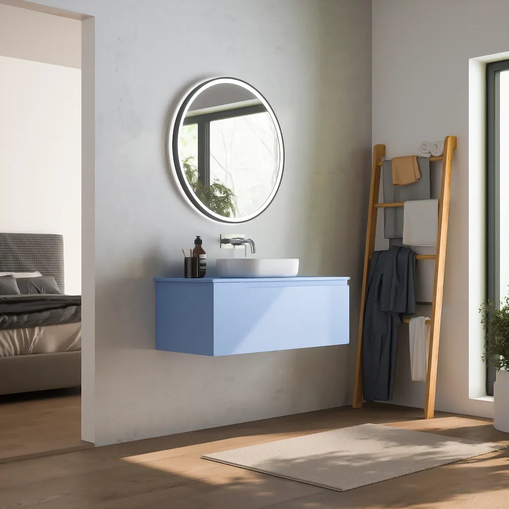 Mobile bagno sospeso 80 cm un cassetto carta da zucchero con top | Ardenne
