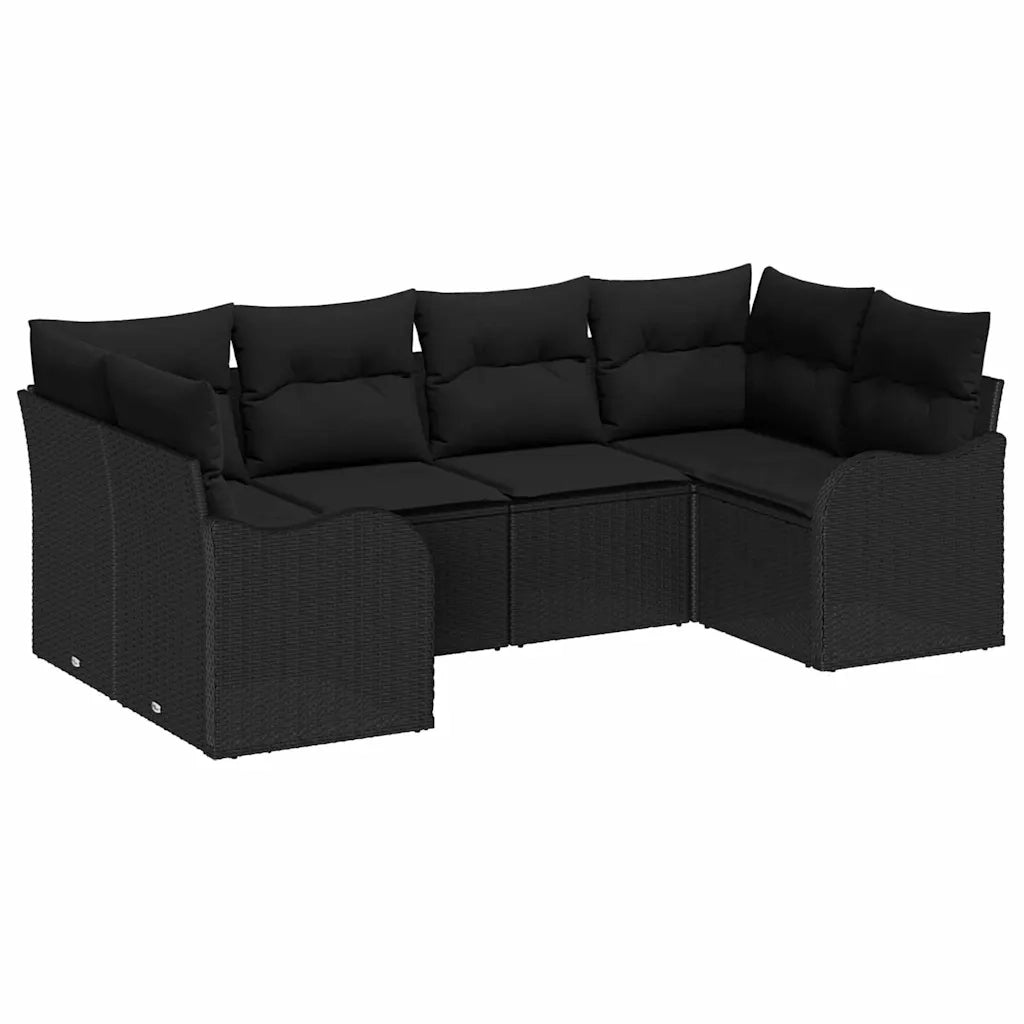 Set Divano da Giardino con cuscino 6 pcs Nero Poly Rattan 3345843