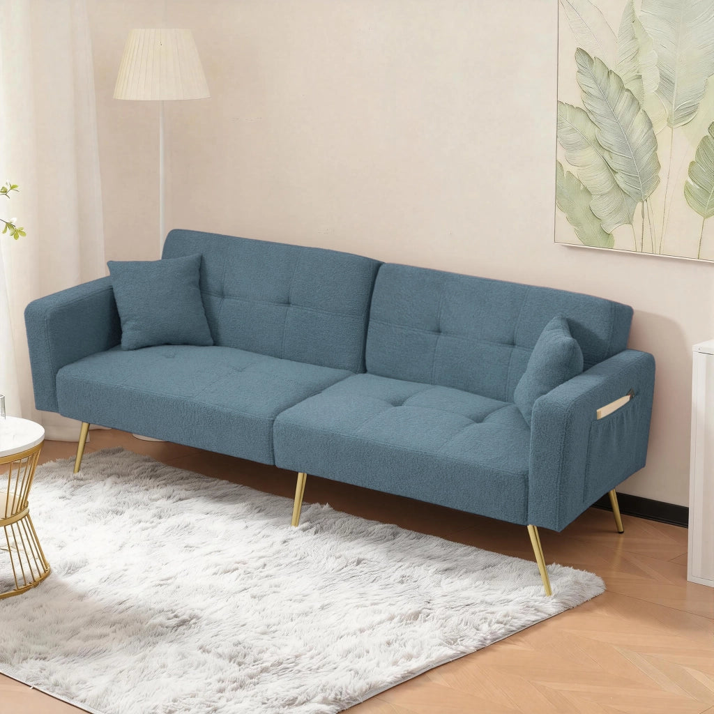 Divano Letto con Contenitore e Cuscini ¨C MINIMAL ¨C Gambe Dorate, Angolo Regolabile