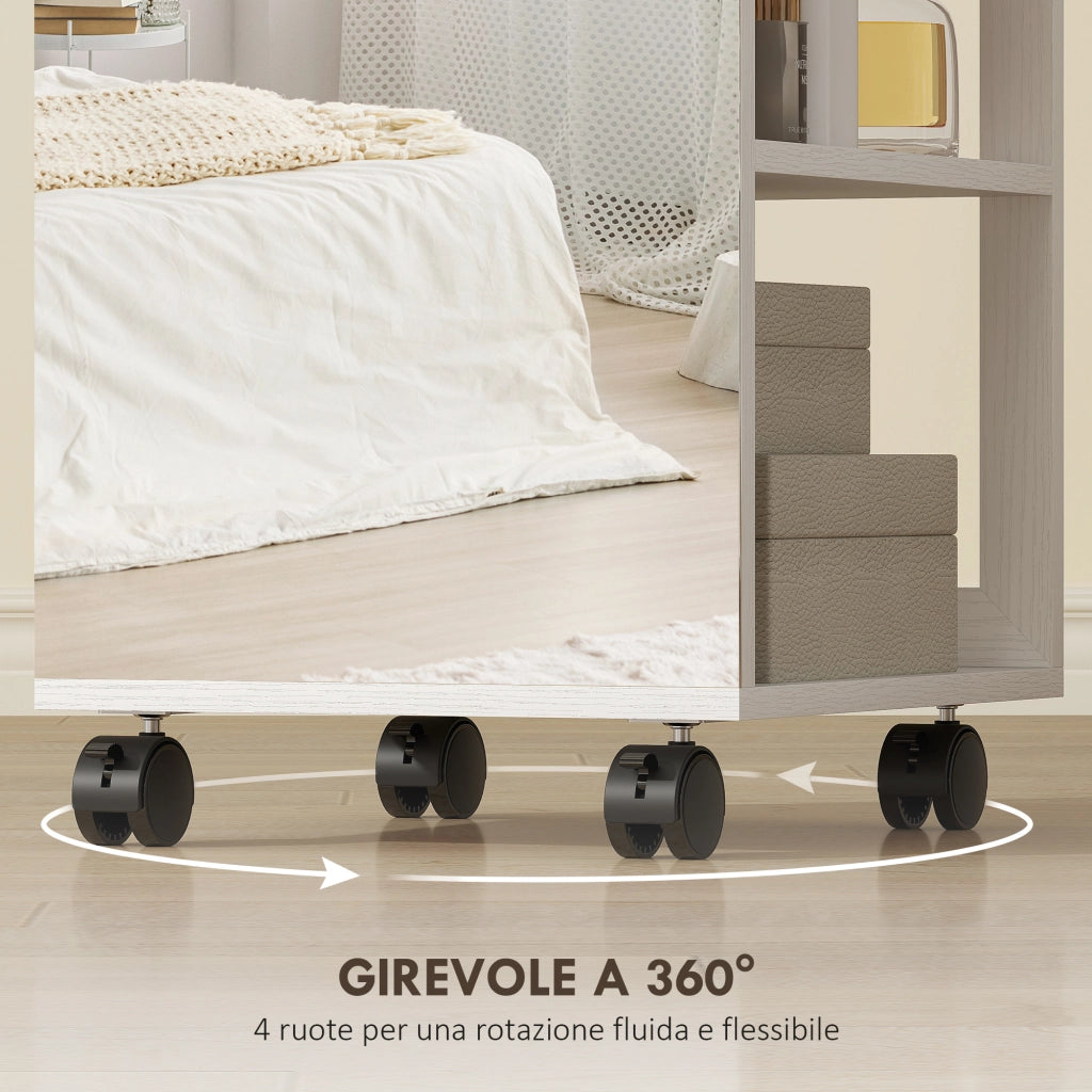 Specchio Girevole con Armadietto Portagioielli e Appendiabiti 37x40x165,5 cm Luce LED Regolabile e Serratura in MDF