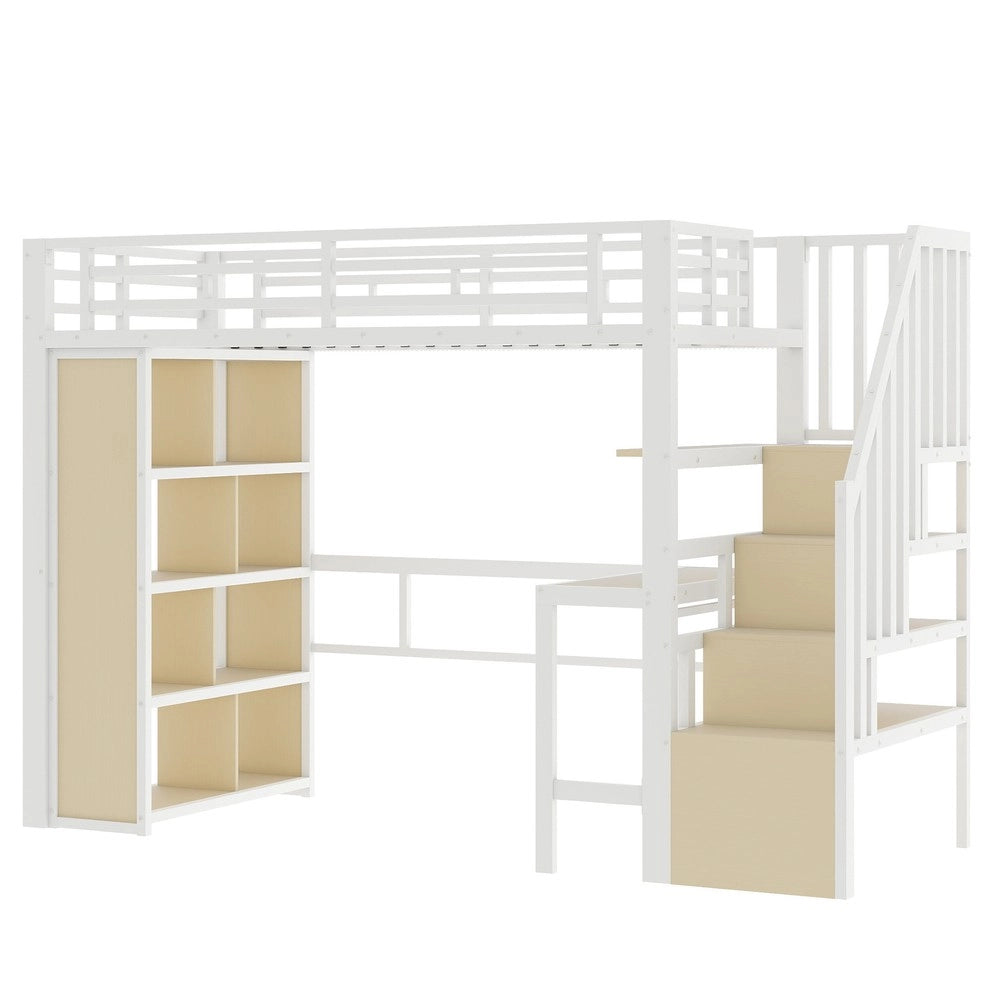 Letto a Soppalco con Scrivania e LED ¨C Xylo ¨C Metallo Bianco 90x200