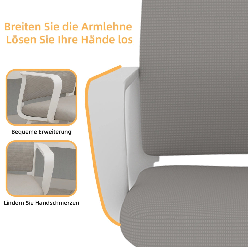Sedia da ufficio con schienale in rete e struttura a slitta; grigio e bianco; metallo e legno