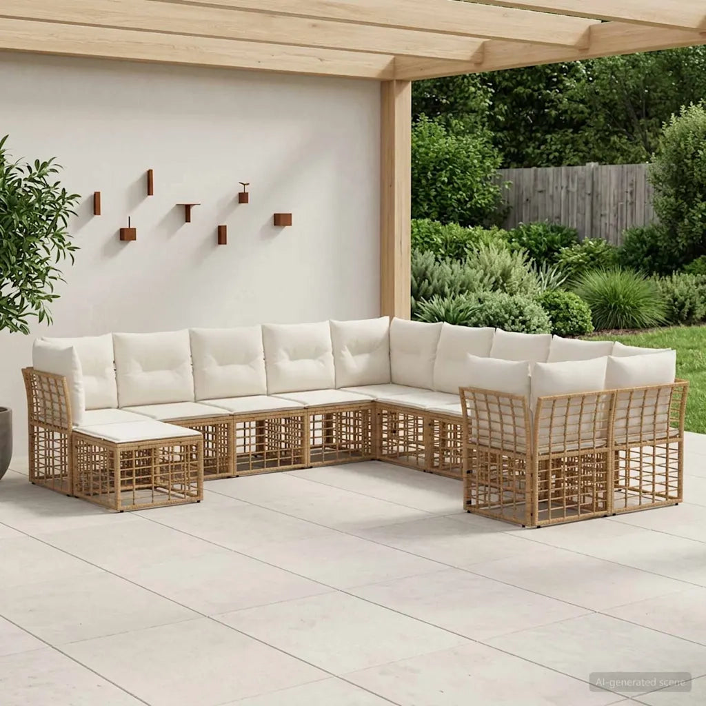 Set di divani da esterno 11 pcs Naturale e Bianco Crema 3437626