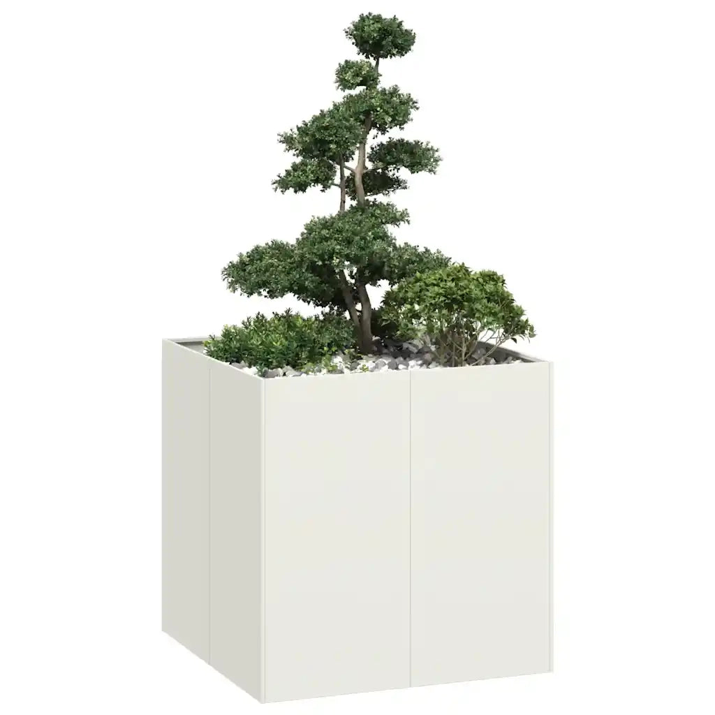 Fioriera-Vaso-Contenitore per Piante Bianca 80x80x80 cm in Acciaio