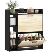 Scarpiera con 2 Cassetti e 3 Vani Aperti ¨C zephmum ¨C Nero 83x24x90.5 cm