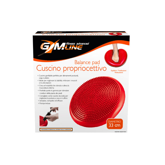 Cuscino Propiocettivo Gonfiabile per Palestra Yoga Pilates Ø33x10 cm con Pompa Rosso
