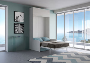 Letto Una Piazza E Mezzo A Scomparsa 120 Kentaro Con Divano E Pensile Bianco Frassino e Azzurro