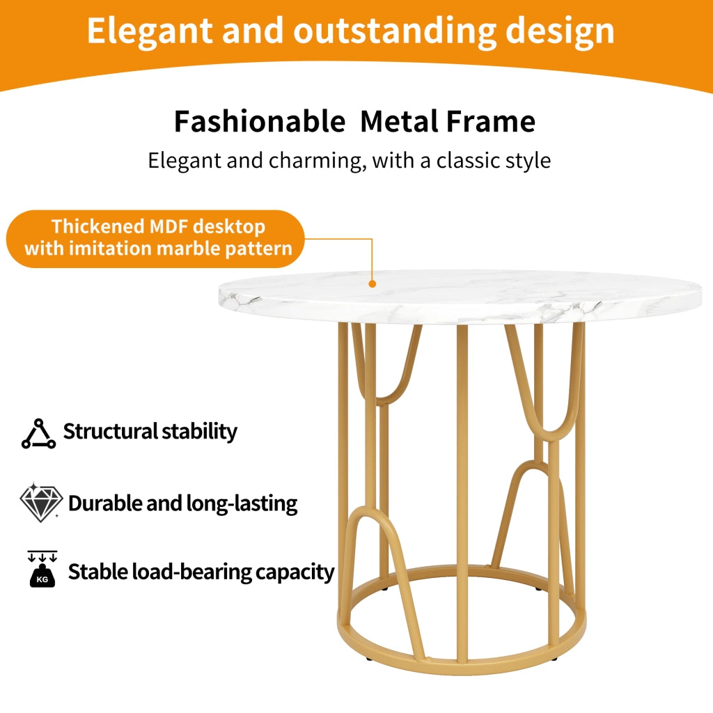 Tavolo da pranzo rotondo con base regolabile - per soggiorno - MDF e metallo - 80×80×76 cm - oro