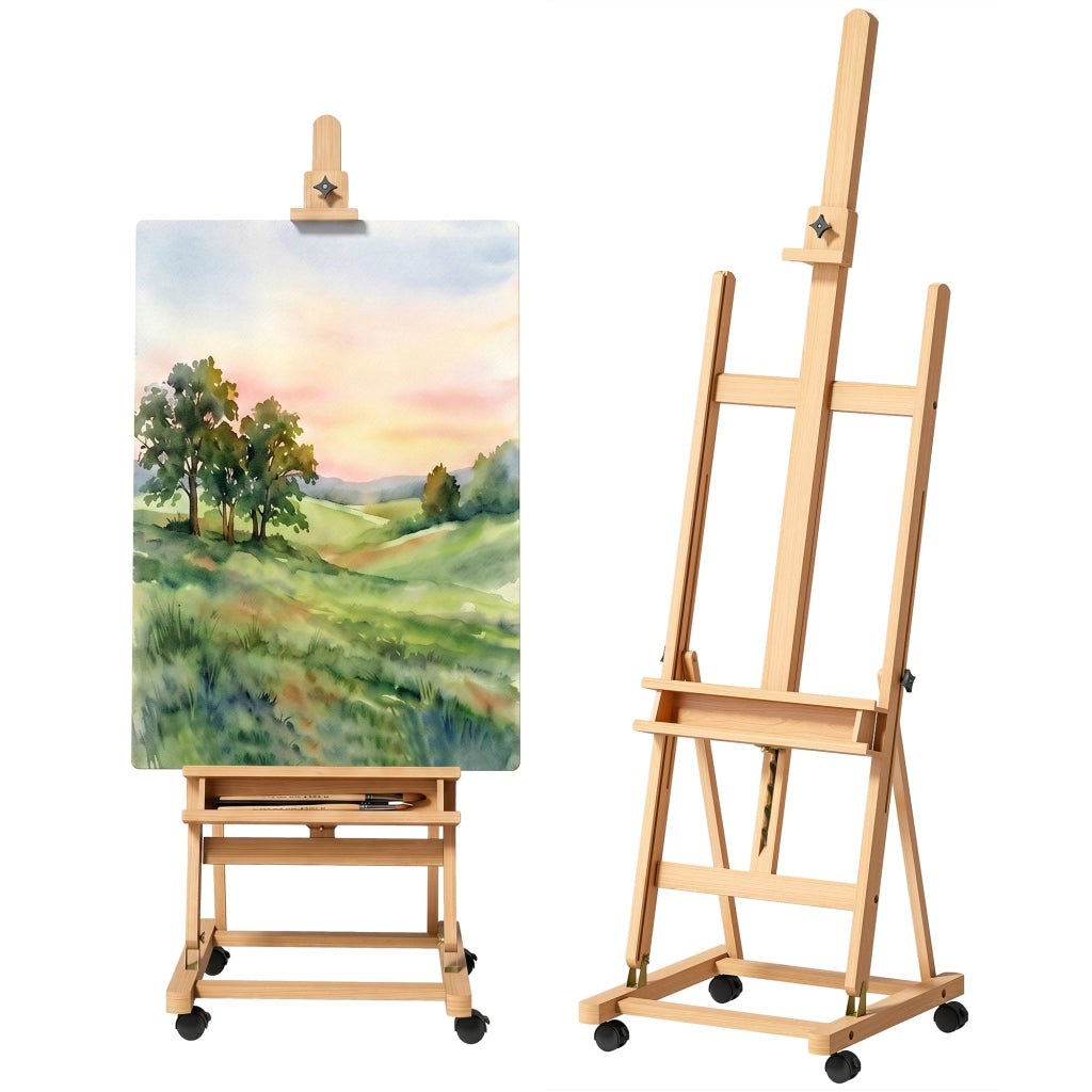 Cavalletto da Pittura Regolabile con 4 Ruote ¨C Zephmum ¨C Naturale e Nero