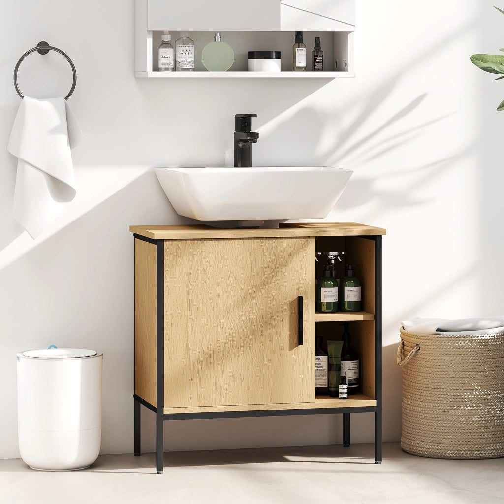 Mobiletto Sottolavabo con Anta e Ripiano Ajustabile ¨C Zephmum ¨C 60x30x59,5 cm Robe Bianco