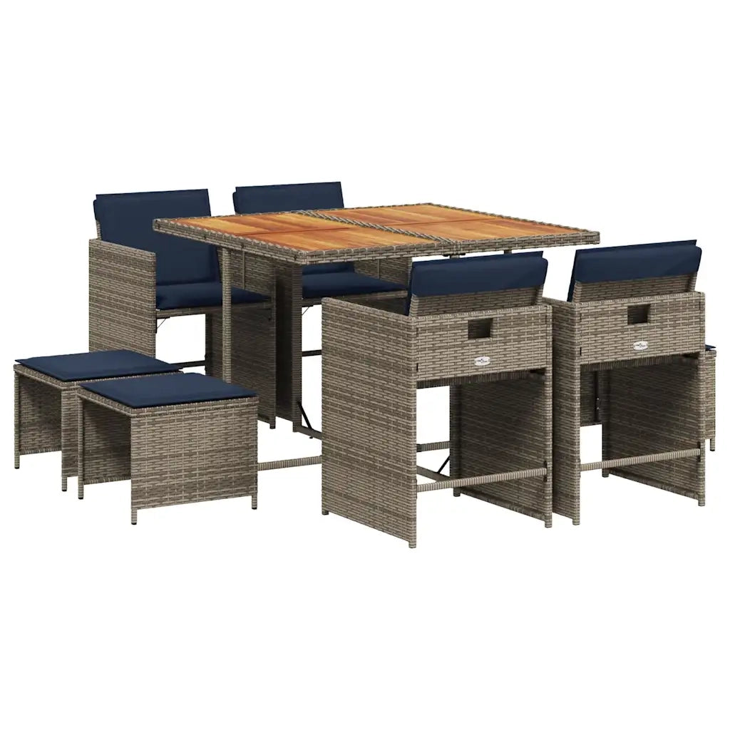 Set da pranzo da giardino da 9 pz con Cuscini in Polyrattan Grigio 3277912