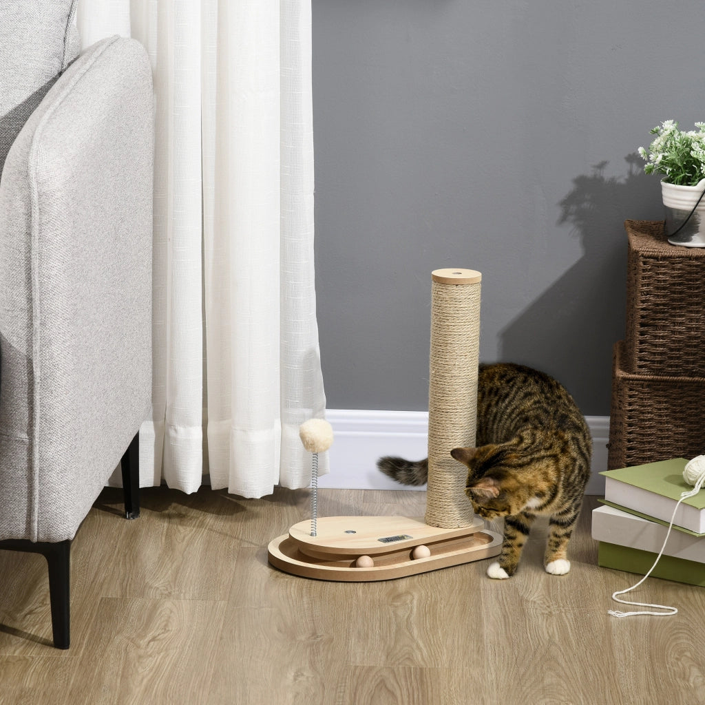 Tiragraffi per gattini con giocattoli e pista per biglie ¨C zephmum ¨C 35x23x40 cm naturale