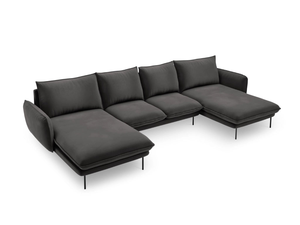 Cosmopolitan Design - Divano panoramico "Vienna" 6 posti in velluto grigio scuro 