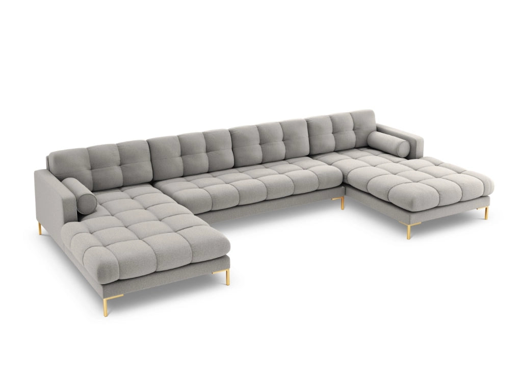 Cosmopolitan Design - Divano panoramico "Bali" 7 posti in tessuto strutturato grigio chiaro 