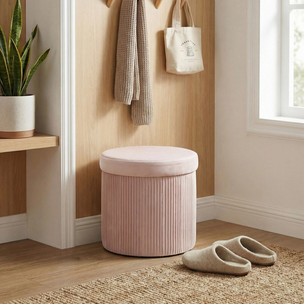 Pouf Contenitore Rotondo ¨C Minimal ¨C Rosa Velluto 38x38x38 cm