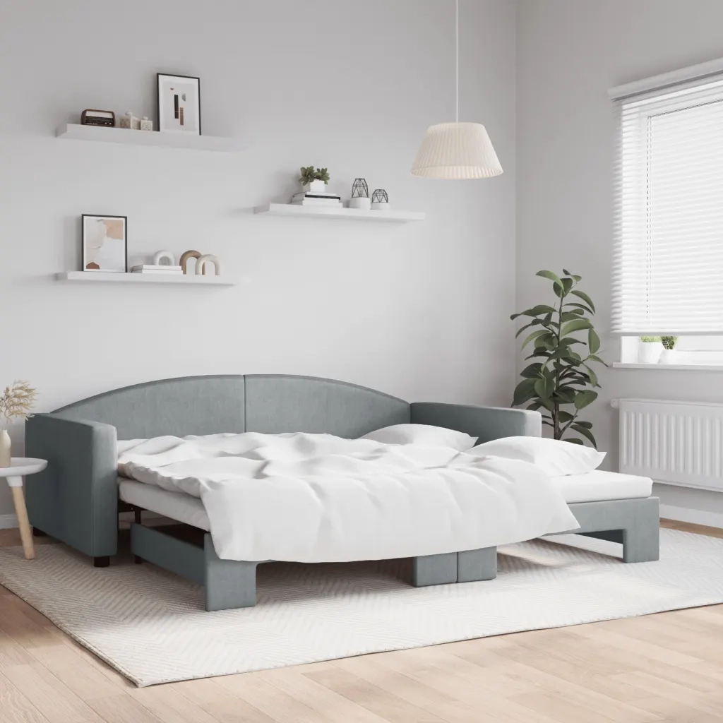 Divano Letto con Letto Estraibile-Sofa Letto-Daybed Grigio Chiaro 100x200 Tessuto 149755
