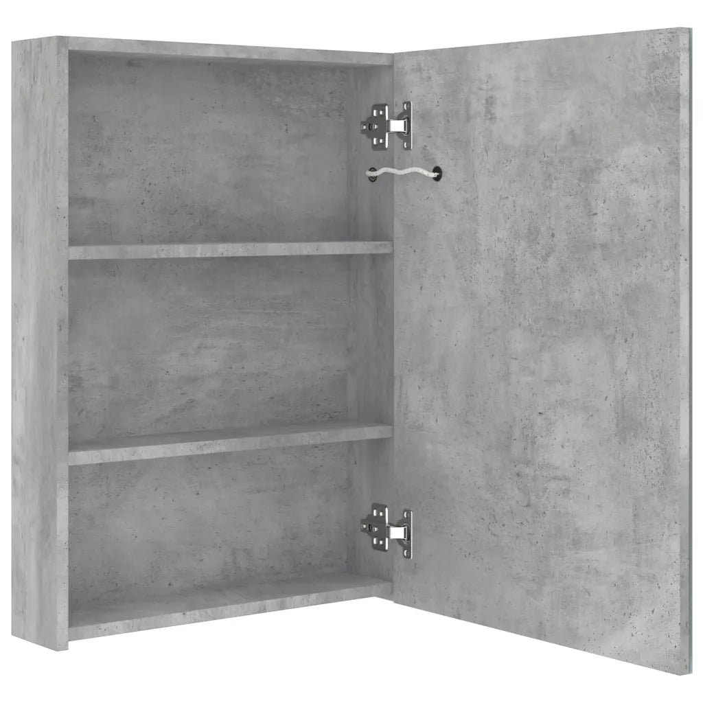 Armadietto Bagno con Specchio e LED Grigio Cemento 50x13x70 cm 326495