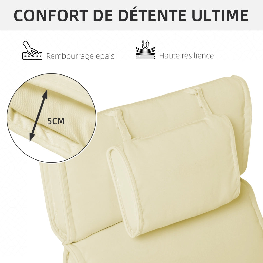 Cuscino da lettino abbronzante con cerniera e cinturini ¨C zephmum ¨C crema 198x53x5 cm