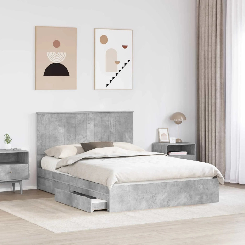 Letto con Contenitore con testiera Grigio cemento 135 x 190 cm