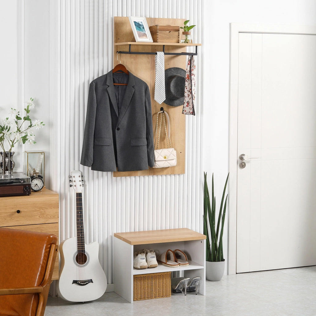 Scarpiera con Panca e Appendiabiti ¨C Zephmum ¨C Bianco e Naturale 80x35x90