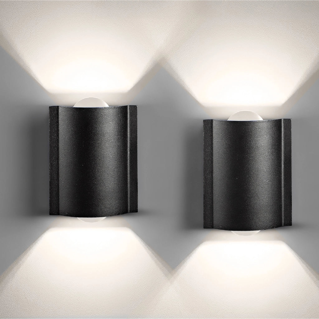 Set 2 Applique LED da Parete 2 LED Design Curvo Compatto IP65 Interno/Esterno Luce Naturale o Fredda Nero o Bianco Luce naturale - Nero