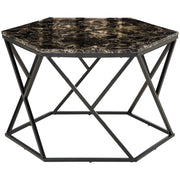EasyComfort Tavolino da Salotto Moderno con Piano Effetto Marmo e Struttura in MDF e Acciaio, 81x70x51.2 cm, Nero