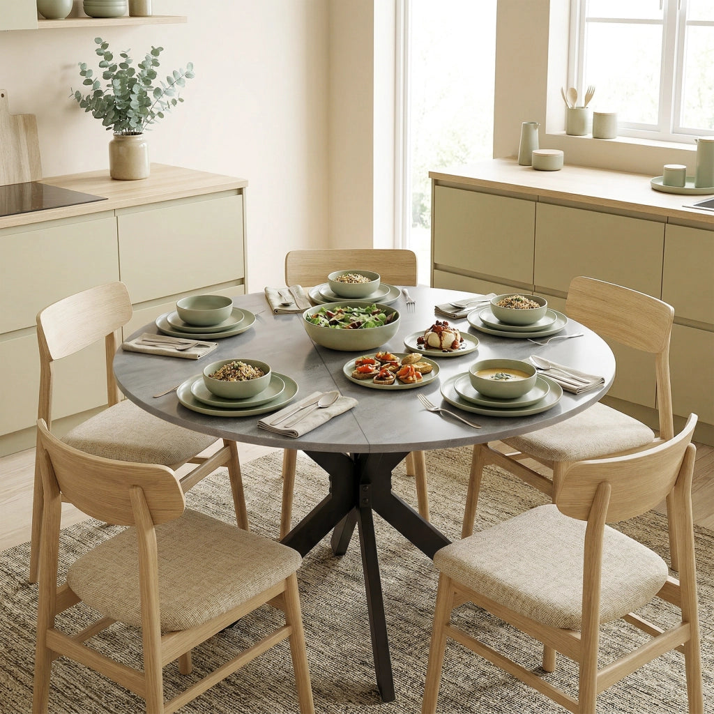 Tavolo da pranzo rotondo pieghevole per 2-6 persone ¨C zephmum ¨C cemento grigio