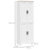Mobile Dispensa da Cucina in Legno con 5 Ripiani Regolabili e 4 Ante, 60x30x170.5 cm, Bianco e color Legno