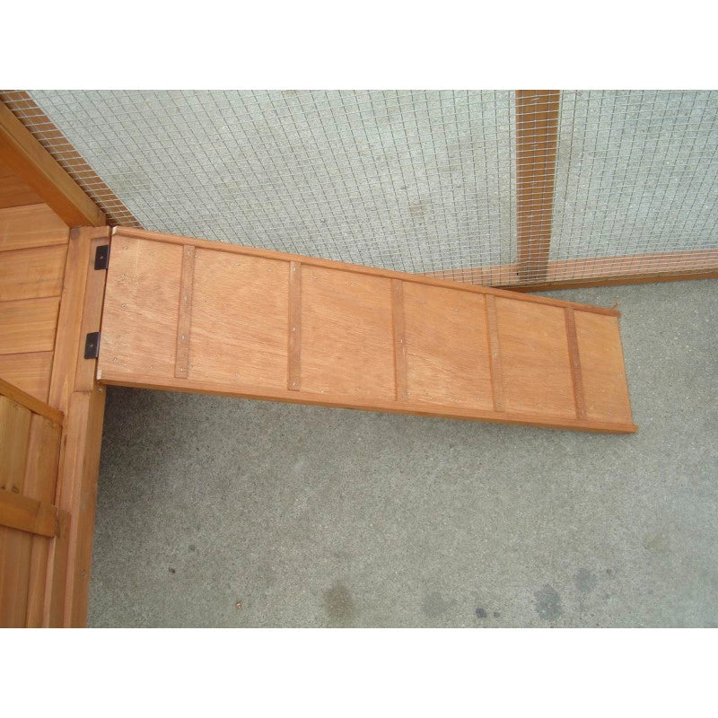 Pollaio da giardino compatto in legno 198x75 cm – per 3-4 galline – pareti 10 mm con voliera e nido di cova – PO2070 Foresta