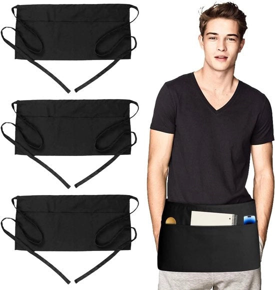 Set di 6 Cappotti da Cucina Impermeabili (60 x 30 cm) con 3 Tasche, Nero - Cappotto a Metà per Uomini e Donne - Cappotti da Cucina per Bar, Cucina, Ristorante.