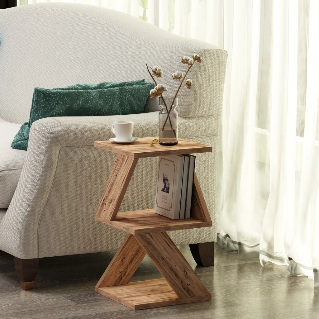 Tavolino laterale in legno "Albeni" - 29 x 29 x 54 cm - Pino atlantico