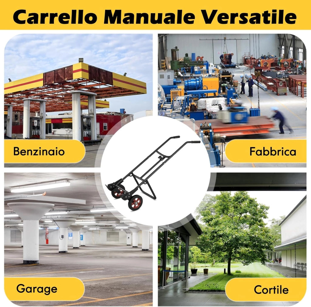 Carrello Porta Fusto, Carrello Porta Fusti con 2 Ruote in Gomma e Impugnature in EVA Ganci a Molla, Capacità di Carico 545 kg