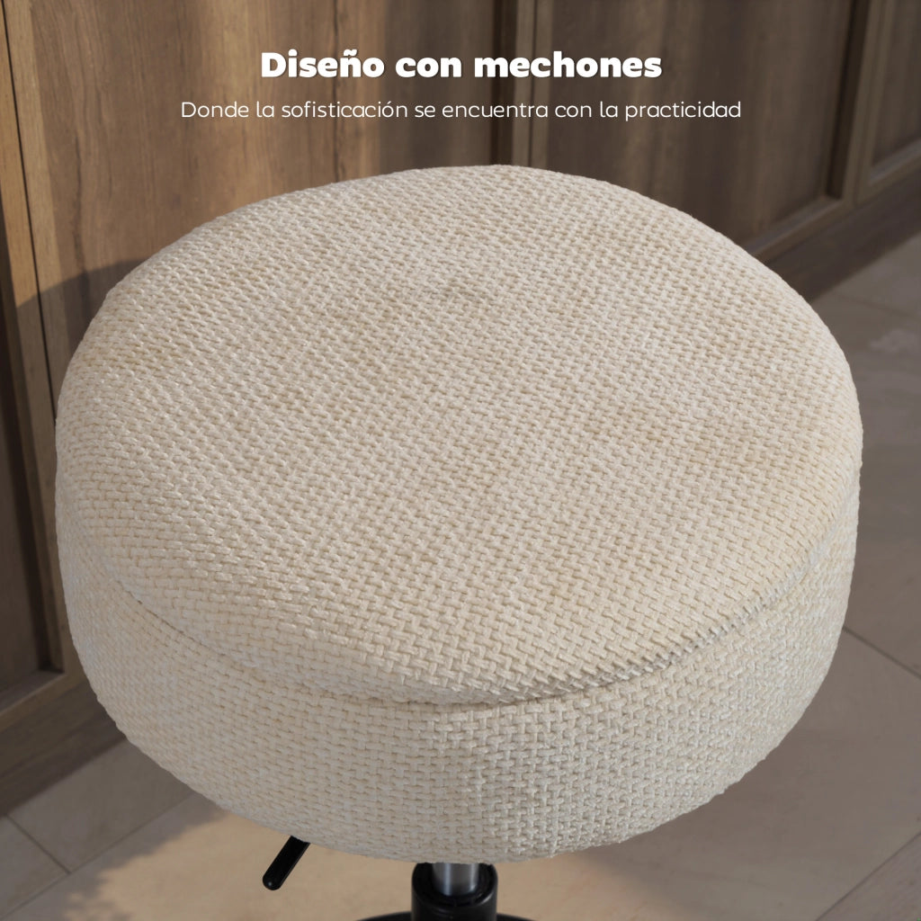 Sgabello da Bar con Contenitore ¨C zephmum ¨C Altezza Regolabile, Rotante, Imbottito in Chenille Beige