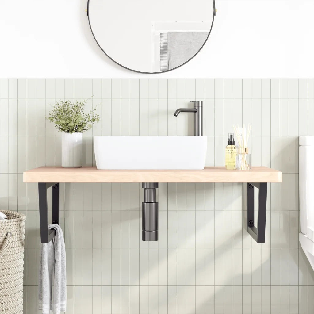 Ripiano a Parete per Lavabo in Acciaio e Massello di Rovere