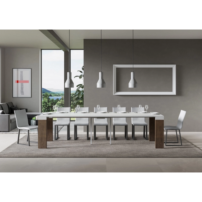 Consolle allungabile 90x40/300 cm Roxell Mix piano Bianco Frassino - Bianco Frassino/Noce