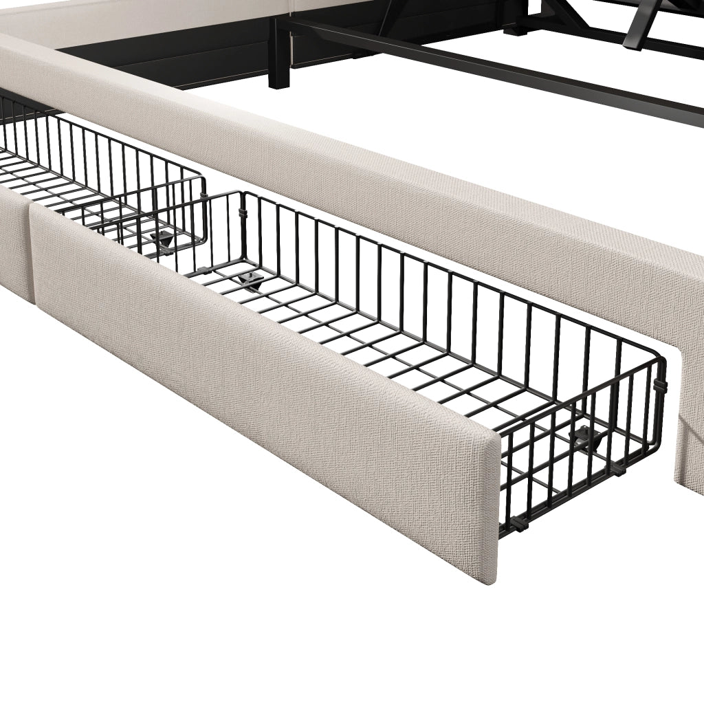 DESMIU Letto contenitore 180 × 200 cm 2 posti con USB, Type-C, LED, senza materasso, in lino, beige