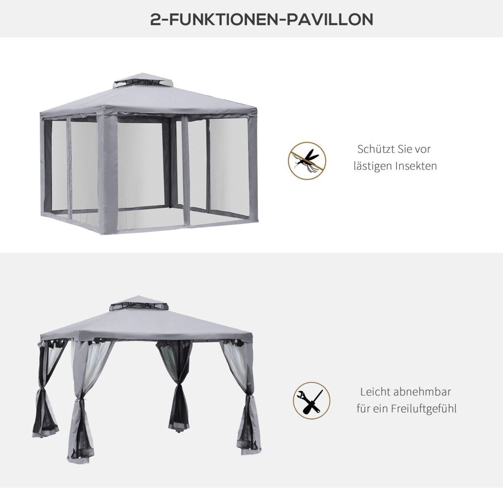 Gazebo Da Giardino – 294 x 294 Cm – Poliestere – Grigio Antracite – 4 Pareti Con Rete Antinsetti